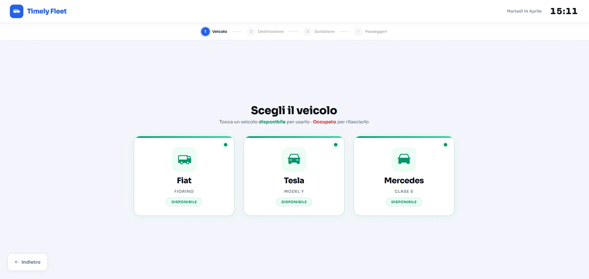 Il totem Timely Fleet: scelta del veicolo aziendale disponibile