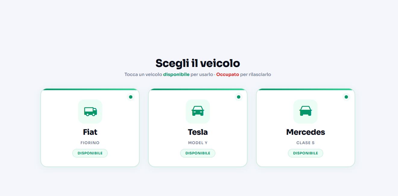 Schermata per scegliere il mezzo aziendale in Timely