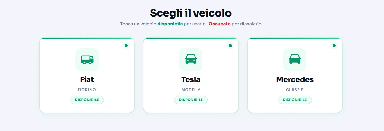 Schermata per scegliere il mezzo aziendale in Timely